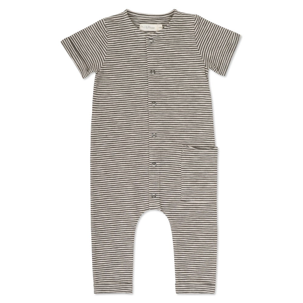 Short-Sleeve Stripe Pocket Jumpsuit