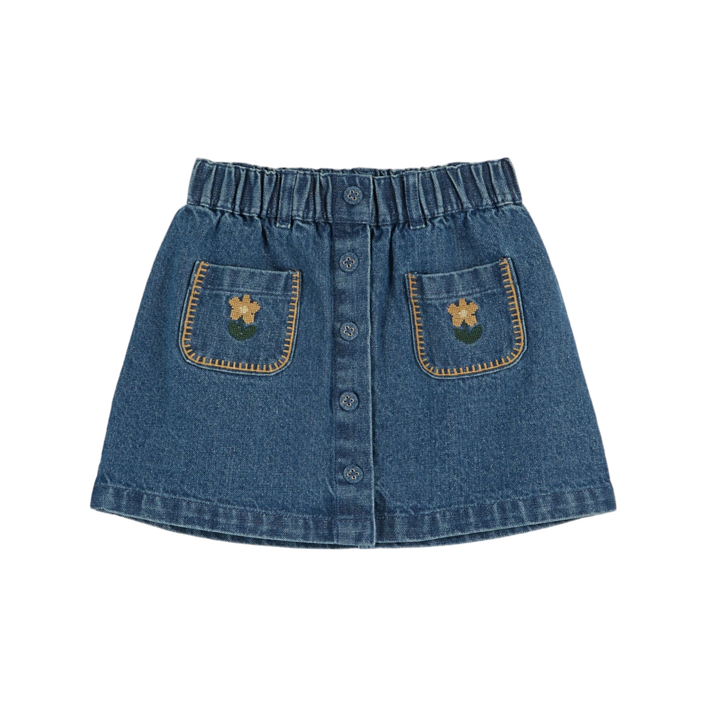 Embroidered Flower Denim Skirt